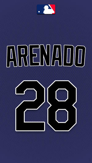 棒球球衣，藍色布料上印有黑色名字 Arenado 和 28 號。