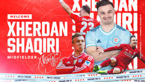 足球員Xherdan Shaqiri身穿多件球隊球衣，附有「歡迎」文字。 — 足球 壁紙