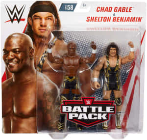 WWE Battle Pack 玩具，包含兩個摔角動作人偶 Chad Gable 和 Shelton Benjamin。