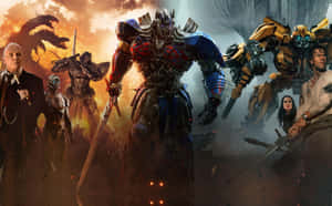 Transformers 機械人和人類與巨龍的激烈戰鬥。