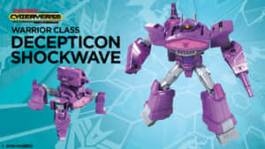 兩個紫色 Transformers 動作人偶，標有 Decepticon Shockwave，背景為藍色。