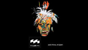 Jean-Michel Basquiat 為 Billabong 品牌創作的彩色塗鴉骷髏頭藝術品。