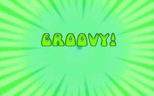 在數位背景上帶有向外輻射條紋的充滿活力的綠色「GROOVY!」文字。