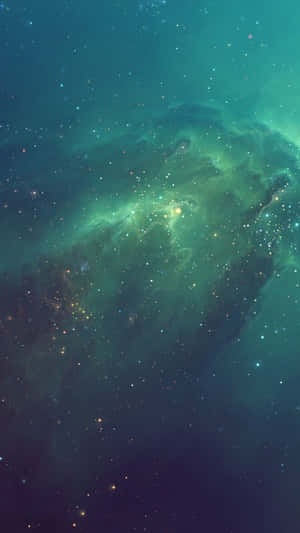 深空中充滿星星的充滿活力的藍綠色和綠色星雲