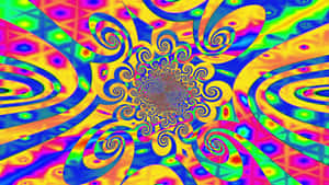 帶有鮮豔迷幻色彩的催眠數位漩渦圖案。