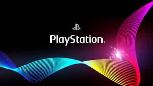 PlayStation 標誌在黑色背景上帶有彩色發光波浪線和閃光。