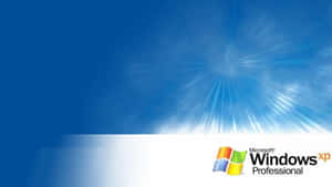 Microsoft Windows XP Professional 標誌在藍色陽光射線背景上。