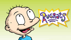 來自 Rugrats 的卡通嬰兒角色，微笑著與節目標誌一起。