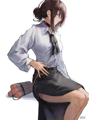穿著校服的動漫女孩手持炸藥，表情嚴肅。