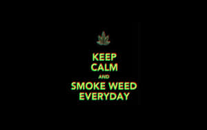 黑色背景上的霓虹綠色和紅色文字寫著 keep calm and smoke weed everyday。