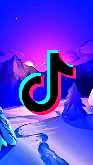 暮色中雪山上空的霓虹 TikTok 標誌