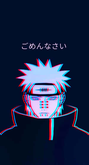 動漫角色，擁有尖刺頭髮和頭帶，呈現紅藍3D立體效果。