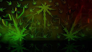 在深色漸變背景上發光的綠色大麻葉和霓虹文字。