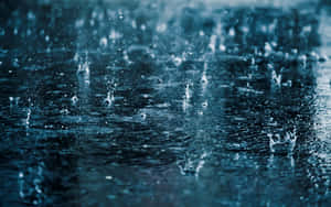 特寫雨滴在潮濕表面上飛濺，呈現冷藍色調。