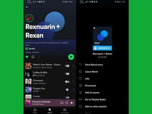Spotify 手機應用程式顯示音樂播放清單，包含歌曲和播放選項。