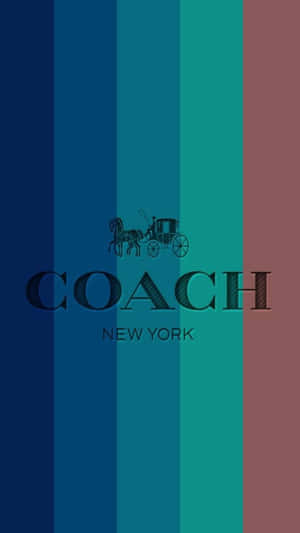 Coach New York 標誌，帶有馬和馬車，位於彩色垂直條紋上。