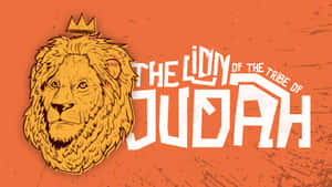 插圖獅子戴著王冠，在橙色背景上有文字 The Lion of the Tribe of Judah。 — 獅子王 GIF 壁紙