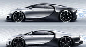 銀色Bugatti跑車運動設計插圖