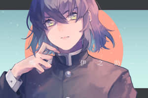 擁有紫色頭髮和發光眼睛的動漫角色，身穿校服