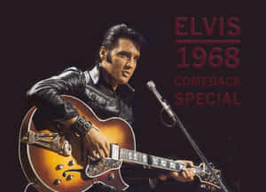 埃爾維斯·普雷斯利在1968年現場表演，身穿皮褸並彈奏電結他。 — 貓王 壁紙