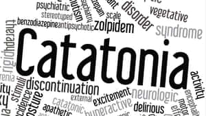 以「Catatonia」為中心的文字雲，周圍環繞醫學術語。
