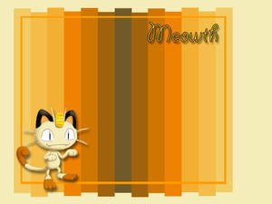 卡通貓角色，條紋背景上有 Meowth 文字。 — 三葉宗介 壁紙