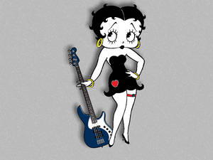 Betty Boop 以經典卡通風格手持藍色低音結他。