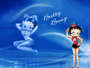 Betty Boop 以兩個姿勢出現，穿著條紋泳衣和紅色服裝配高帽。
