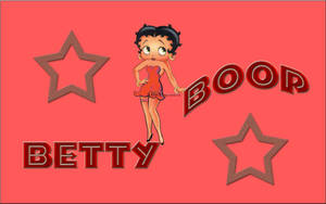 Betty Boop 卡通角色身穿紅色連衣裙，帶有星星和名字文字，背景為粉紅色