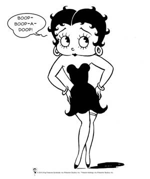 Betty Boop 卡通人物穿著無肩帶連衣裙，對話框寫著 Boop-Boop-A-Doop