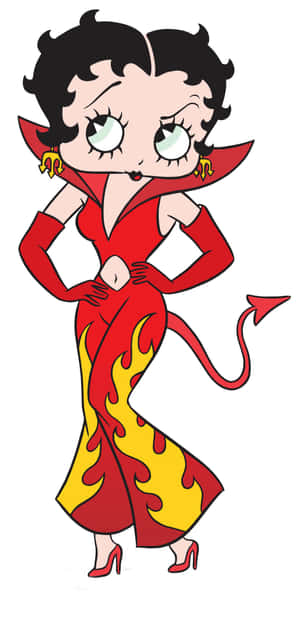 Betty Boop 穿著惡魔服裝，有角、尾巴和火焰裙。 — Huawei Mate 70 Air 壁紙