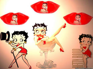 Betty Boop 卡通角色以各種俏皮姿勢，紅唇在她周圍漂浮。