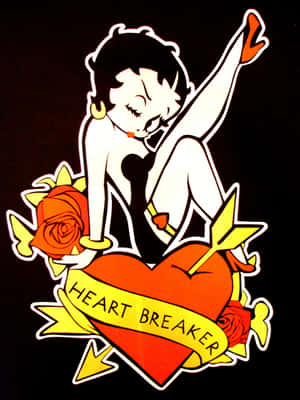 Betty Boop 卡通角色，玫瑰與箭穿過標有 heart breaker 的心臟。 — iPad Pro 12.9 壁紙