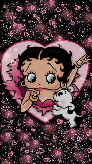Betty Boop 同小狗喺一個被閃光包圍嘅心形入面。