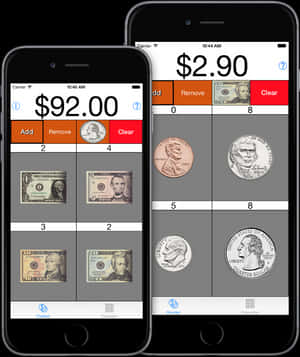 在iPhone 6及6上運行的視覺化硬幣計算器 - 貨幣找續計算器，高清PNG下載 — 錢 壁紙