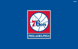 藍色背景上的費城76人NBA球隊標誌