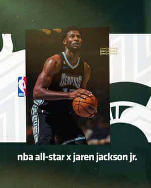 NBA全明星Jaren Jackson Jr.身穿孟菲斯灰熊隊制服，拿著籃球。