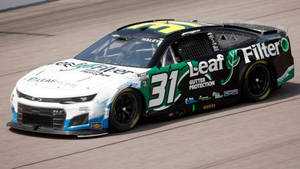 NASCAR 賽車帶有 Leaf Filter 贊助商標誌在賽道上。 — 汽車 壁紙