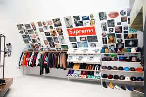Supreme 商店 服飾架 帽子 牆上拼貼藝術
