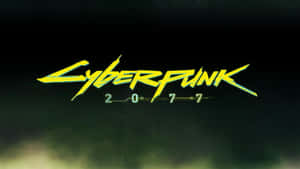 Cyberpunk 2077 標誌喺黑暗煙霧背景中以螢光黃色發光。