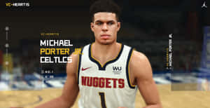 Michael Porter Jr.身穿丹佛金塊隊球衣在籃球場上。