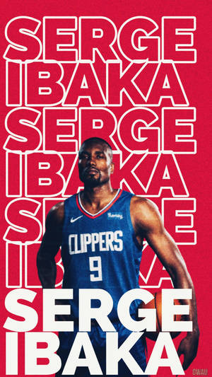 Serge Ibaka 身穿快艇隊球衣，紅色背景上以粗體重複他的名字。 — 火影忍者海報 壁紙