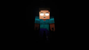 黑暗背景中發光眼睛的Minecraft角色