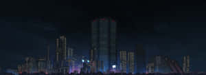 未來城市夜景，閃爍的摩天大樓和星空。