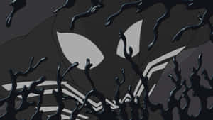 Venom 的臉部，發光的眼睛被黑色共生體觸手包圍。 — 黑色蜘蛛俠GIF 壁紙