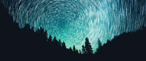 星軌在夜間黑暗森林上空旋轉。