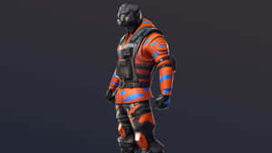 穿著橙藍色戰術裝備、眼睛發光的Fortnite角色。