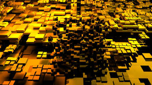 金色和黑色立方體旋轉成漩渦的抽象3D數位藝術。 — 7680x4320 壁紙
