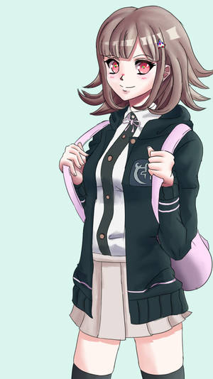 穿著校服、背著粉紅色背包的動漫女孩對著觀眾微笑 — 源氏 GIF 壁紙