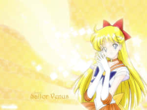 超級水手金星身著金色水手服，背景星光點點。 — 美少女戰士 壁紙